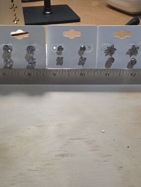 Set of Sparkling Silver-Tone Stud Earrings - 6 Pairs